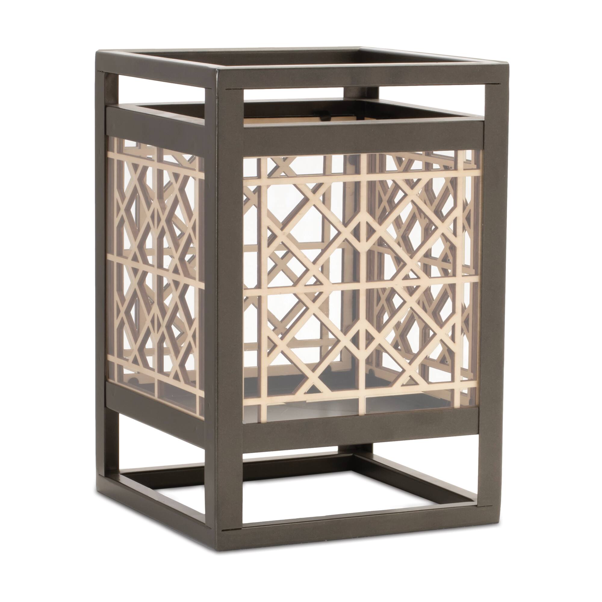 9.75" Cut Out Wood Candle Holder with Iron Frame